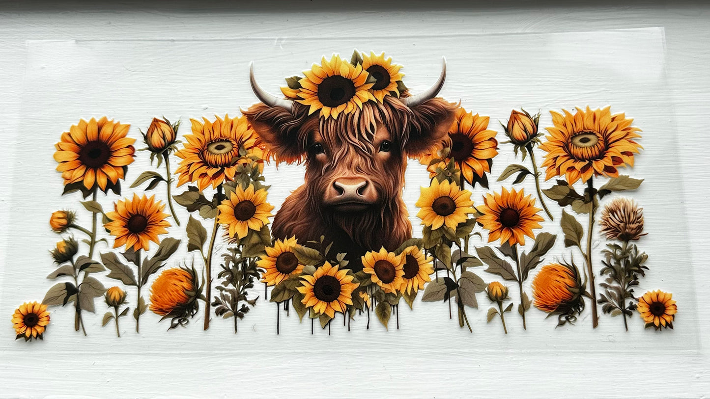 Sunflower Highland Cow Decal