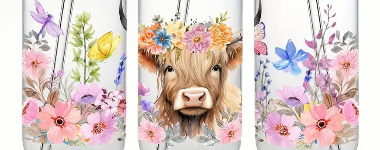 Flower Highland Cow Decal