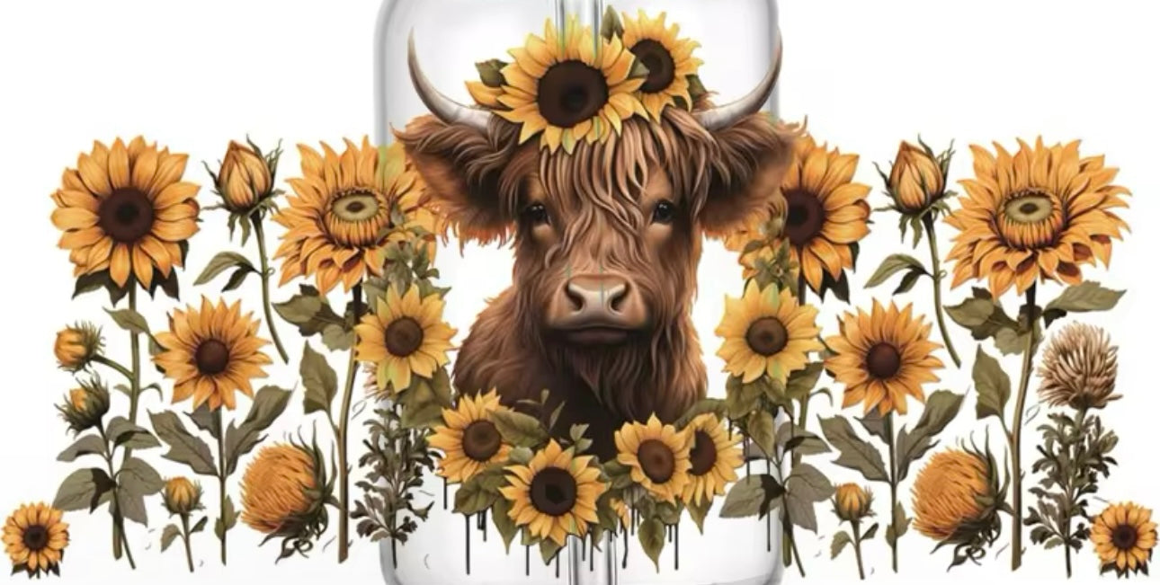 Sunflower Highland Cow Decal