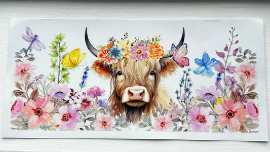 Flower Highland Cow Decal